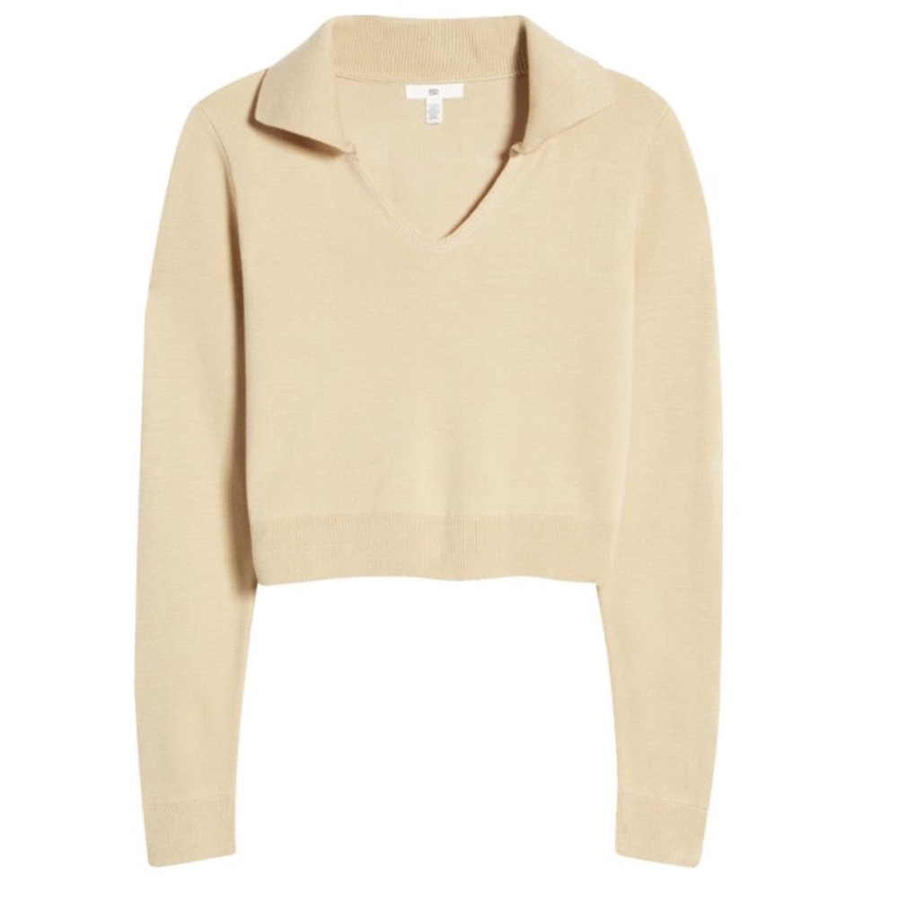 BP. Oatmeal Cropped Long Sleeve Polo Sweater Size Small - Picture 5 of 7
